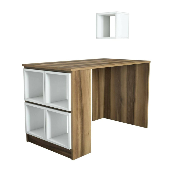 Scrivania Arsita, Scrittoio multiuso, Tavolo per ufficio porta PC, Piano di lavoro, 120x65h75 cm, Noce e Bianco