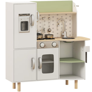 AIYAPLAY Cucina Giocattolo per Bambini 3-6 Anni con Macchina del Ghiaccio e Utensili, 84x34x89 cm, Bianco e Verde