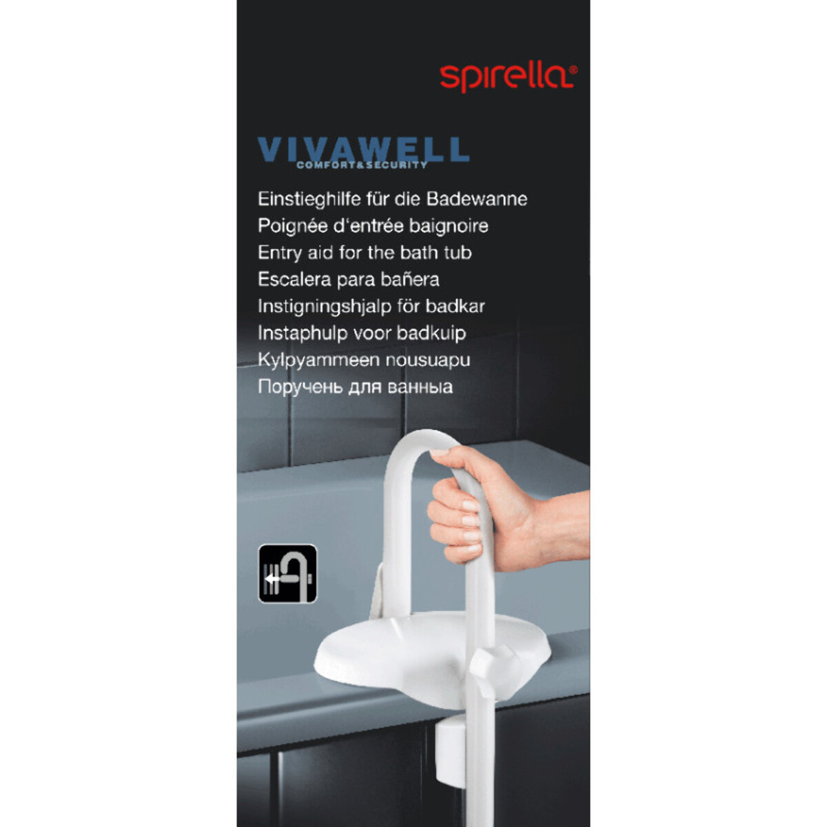 Poignée d'entrée pour le bain Acier Inox Blanc Spirella