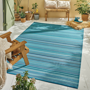 CAPRI - Tapis d'extérieur à motif rayure dégradée - Bleu