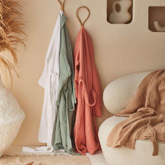 Peignoir uni en gaze de coton, BONHEUR, Rose