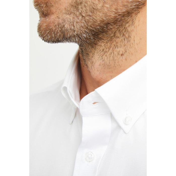 Camicia Uomo 1 Bottone Button Down Slim Cotone Unito Bianco