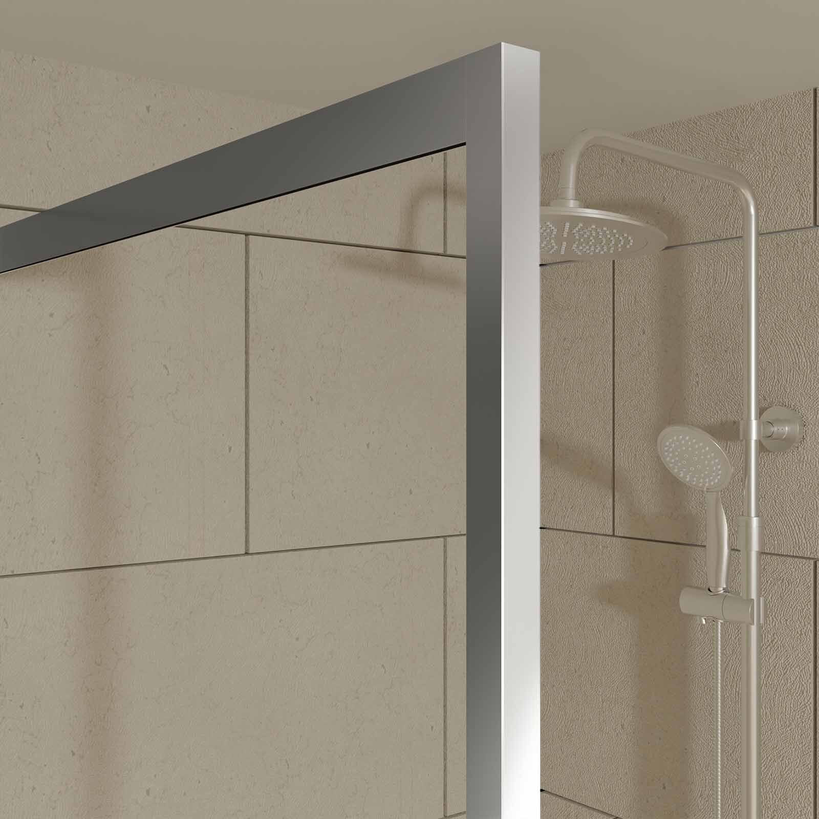 Retour pour Paroi pour douche - 80x200 cm - Profilés Chrome - verre transparent 6mm - CHROMED CRUSH