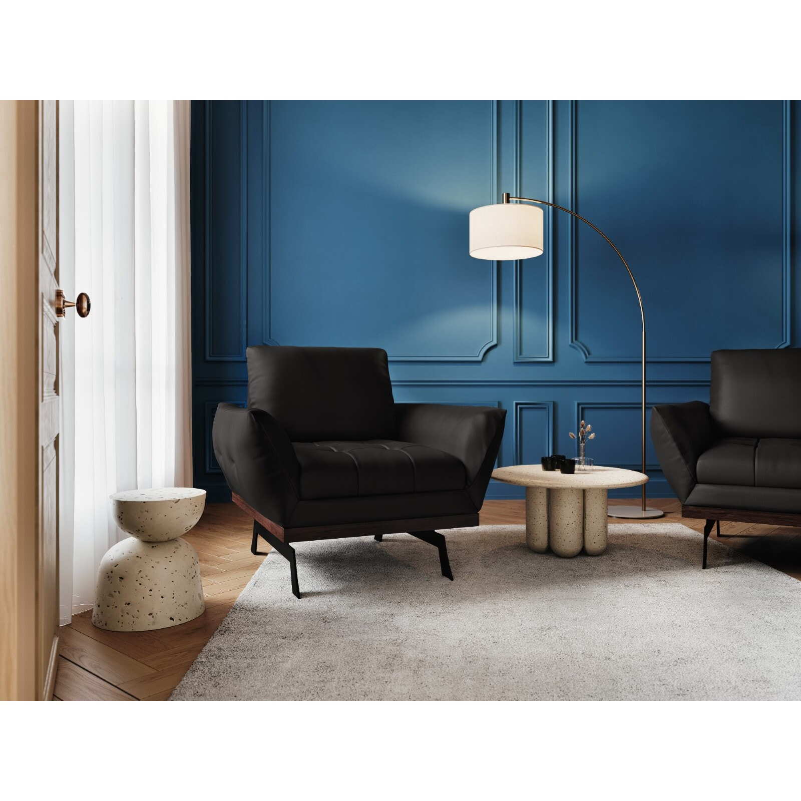 Fauteuil "Olivier" en cuir véritable noir