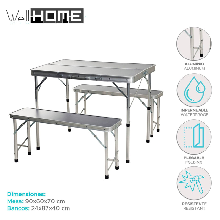 Well home juego de pic-nic para camping con mesa y 2 bancos