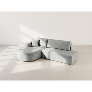 Miro - Canapé d'angle gauche 4 places convertible avec coffre en velours texturé - Gris