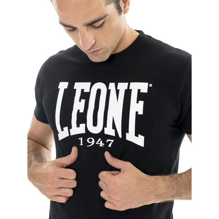 Camiseta básica de algodón elástico de manga corta con logo Leone 1947