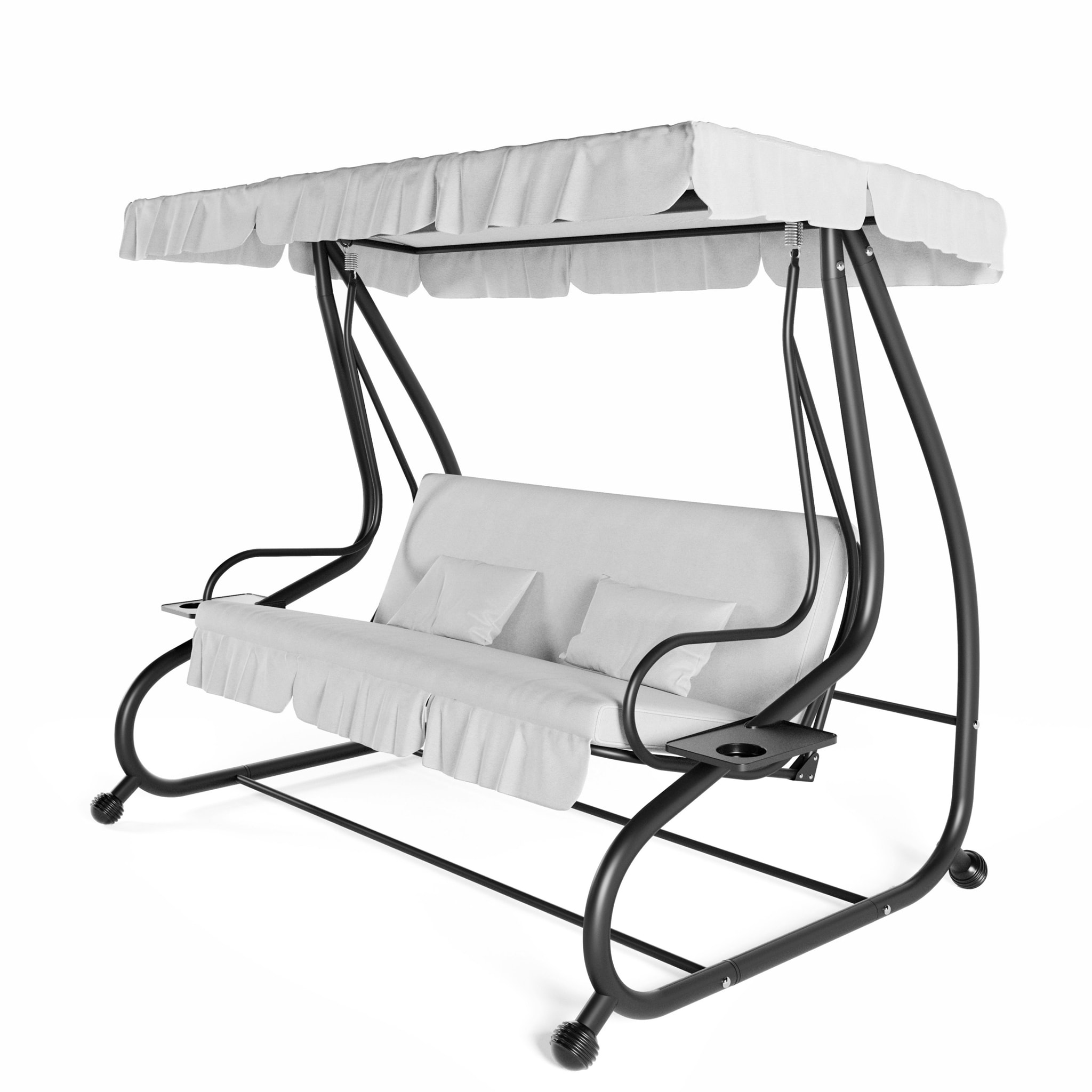 Dondolo 3 Posti Reclinabile Tettuccio Parasole Regolabile Cuscini Imbottiti Diventa Letto Struttura Robusta In Acciaio 200 x 120 x 160 cm Grigio