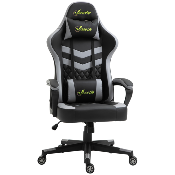 Chaise de bureau gaming réglable - coussin lombaires et tétière inclus - fonction bascule verrouillable - noir gris