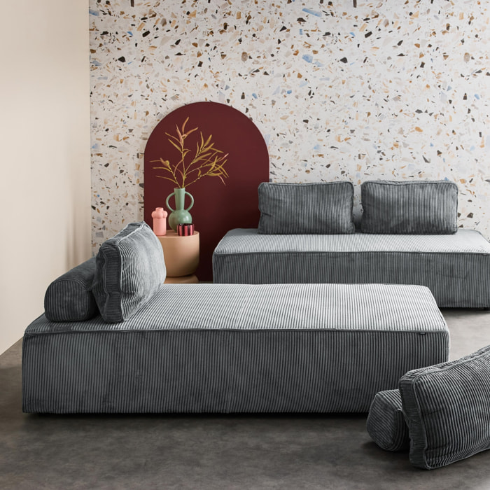 Lot de 2 chauffeuses LAO 2 places pour canapé modulable velours côtelé gris foncé. L 180 x P 90 x H 78cm