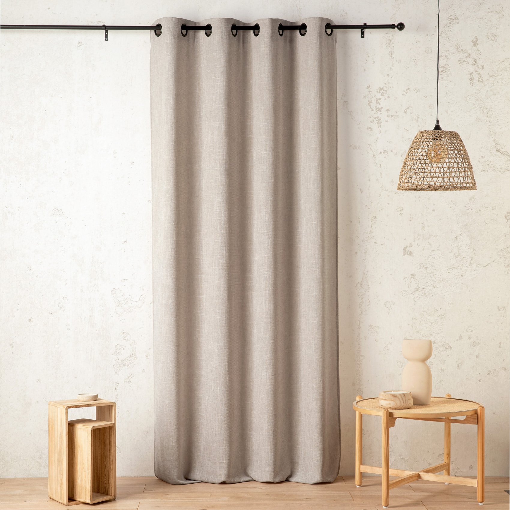 Rideau tamisant  - Effet lin authentique - Beige