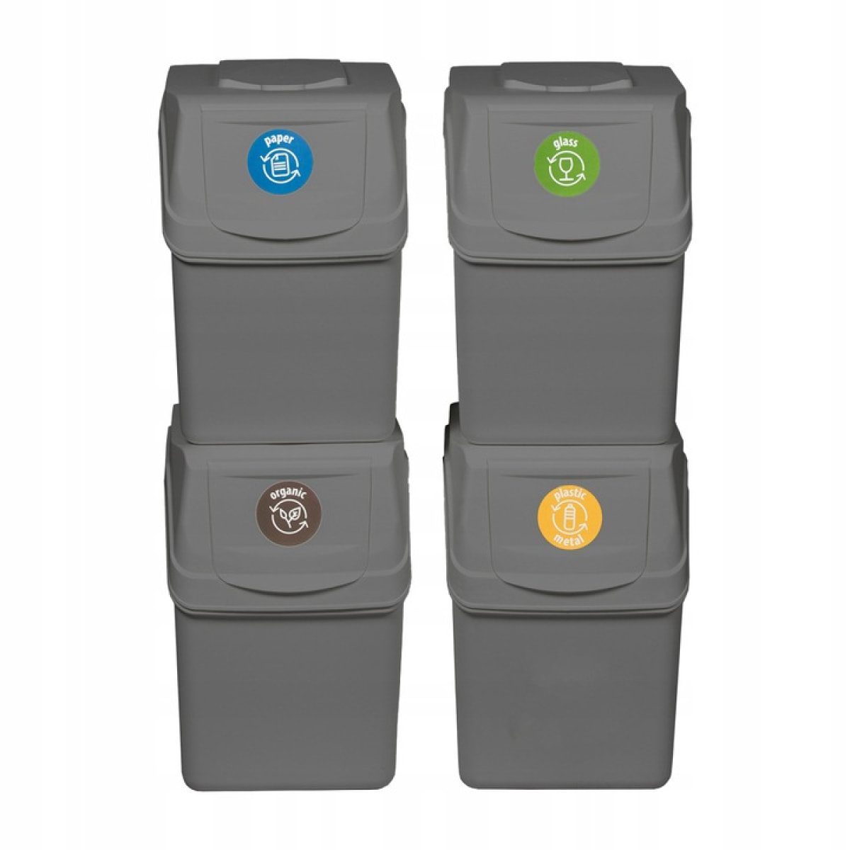 Juego de 4 cubos de reciclaje 80L Prosperplast Sortibox de plastico en color gris