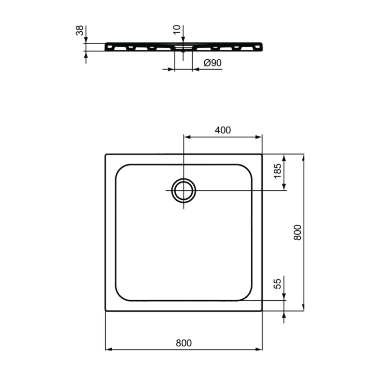 Okyris+ 80x80cm receveur de douche ultra plat 4 cm en grès, traitement antidérapant, Blanc (P0202YK)