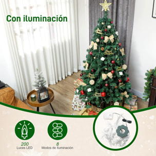Árbol de Navidad 180 cm con Adornos, 200 Luces LED Blanco Cálido, Árbol de Navidad Decorado con 8 Modos de Iluminación, 650 Ramas, Soporte de Acero, Decoración para Hogar, Fiesta, Interior