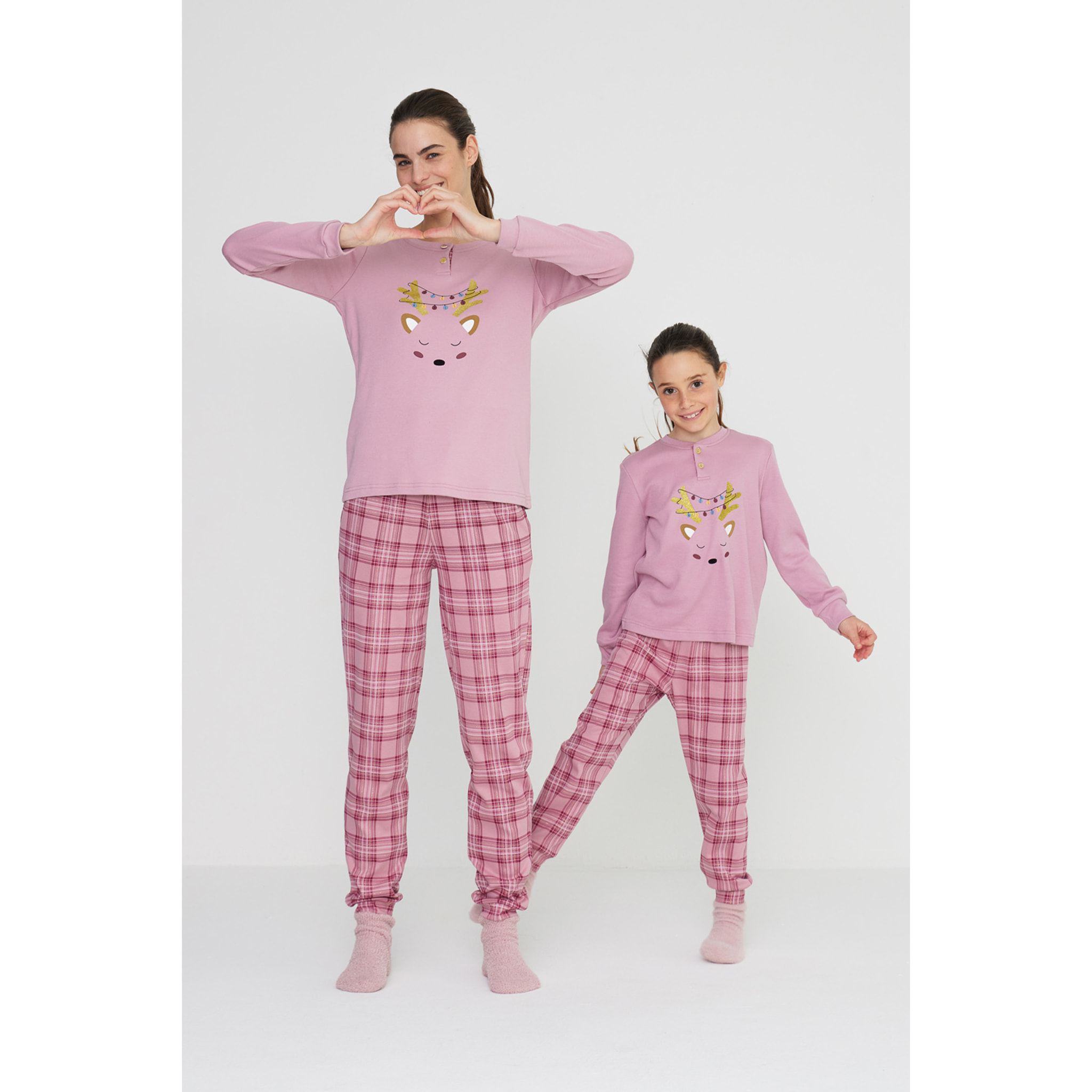 Pigiama donna reindeer in caldo cotone con collo due bottoni Noidinotte