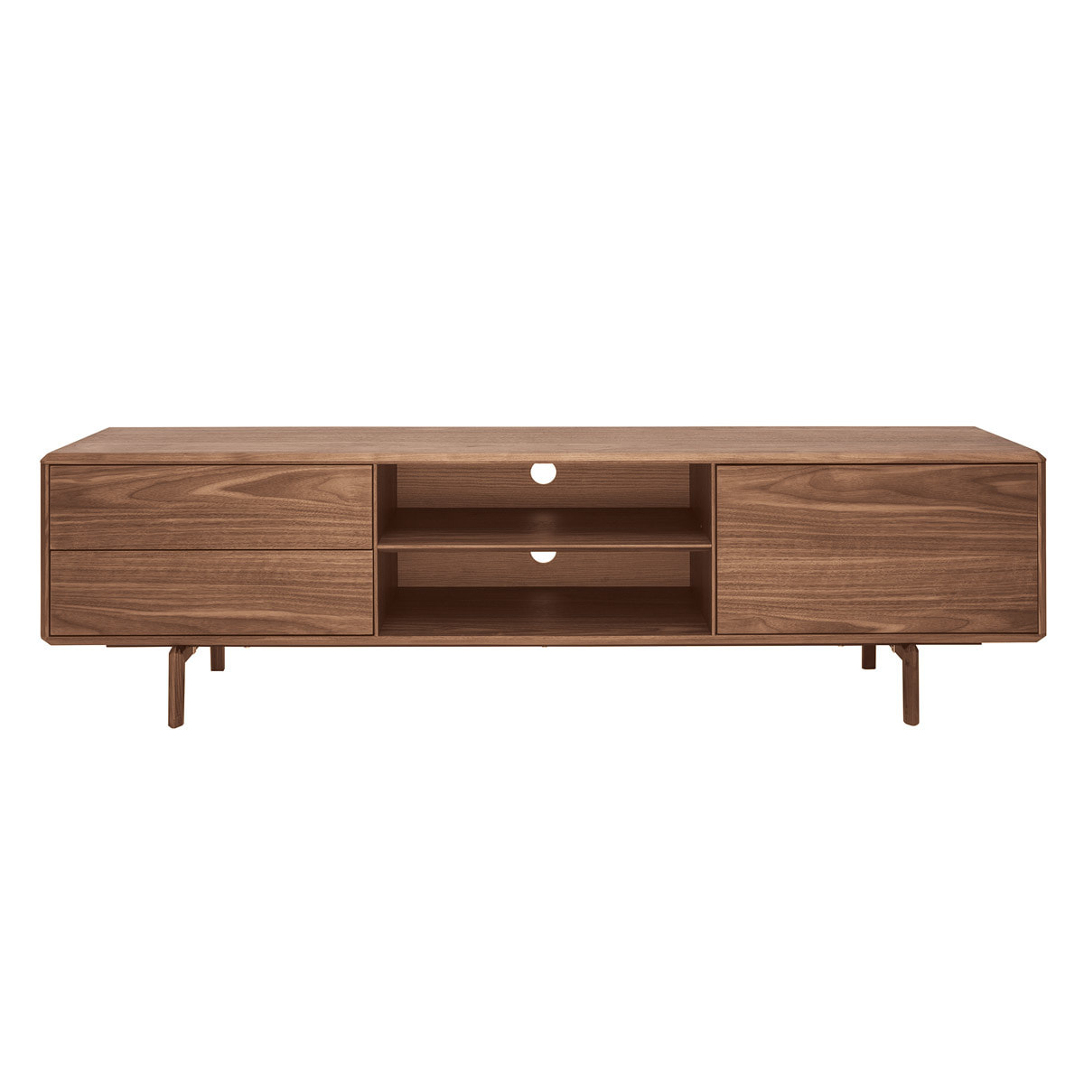 Meuble TV en bois foncé noyer 1 porte 2 tiroirs L180 cm SUVA