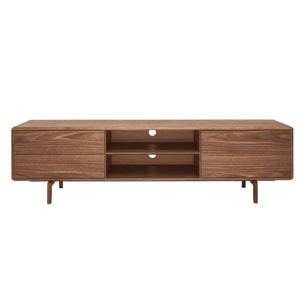 Meuble TV en bois foncé noyer 1 porte 2 tiroirs L180 cm SUVA