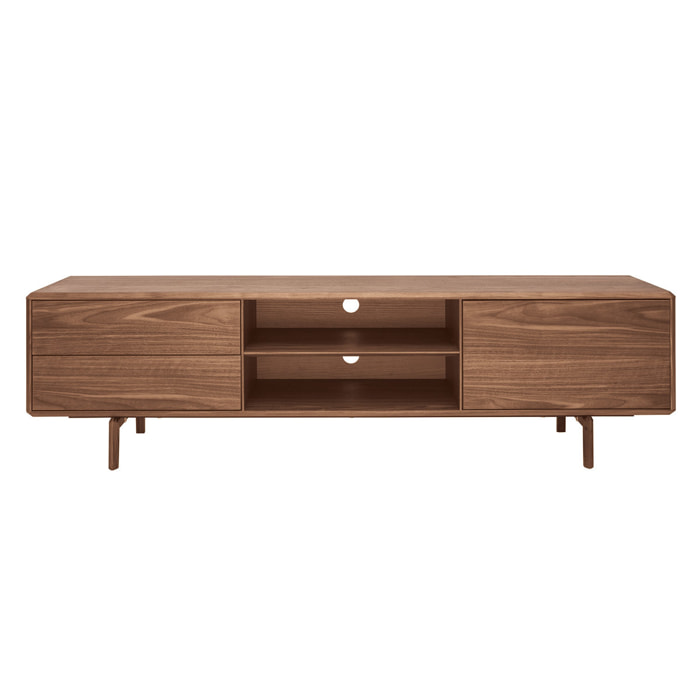 Meuble TV en bois foncé noyer 1 porte 2 tiroirs L180 cm SUVA