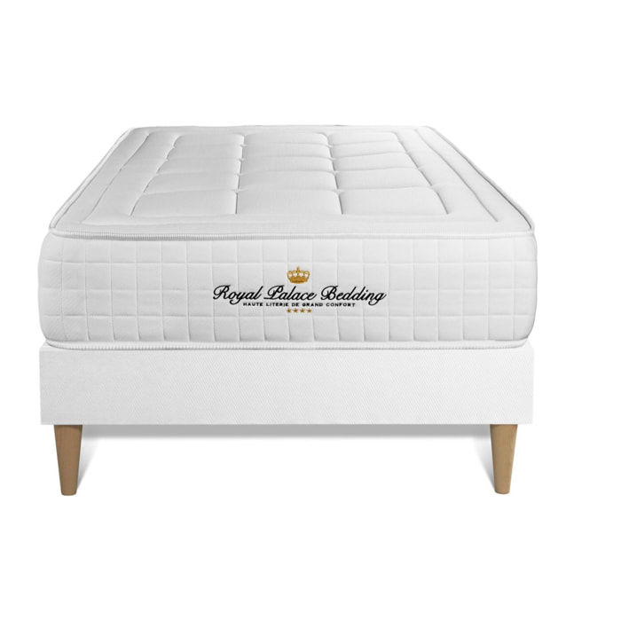Ensemble - Matelas Mémoire de forme 24cm d'épaisseur - 3 zones de confort - Confort ferme - Sommier tapissier monobloc - 1 place