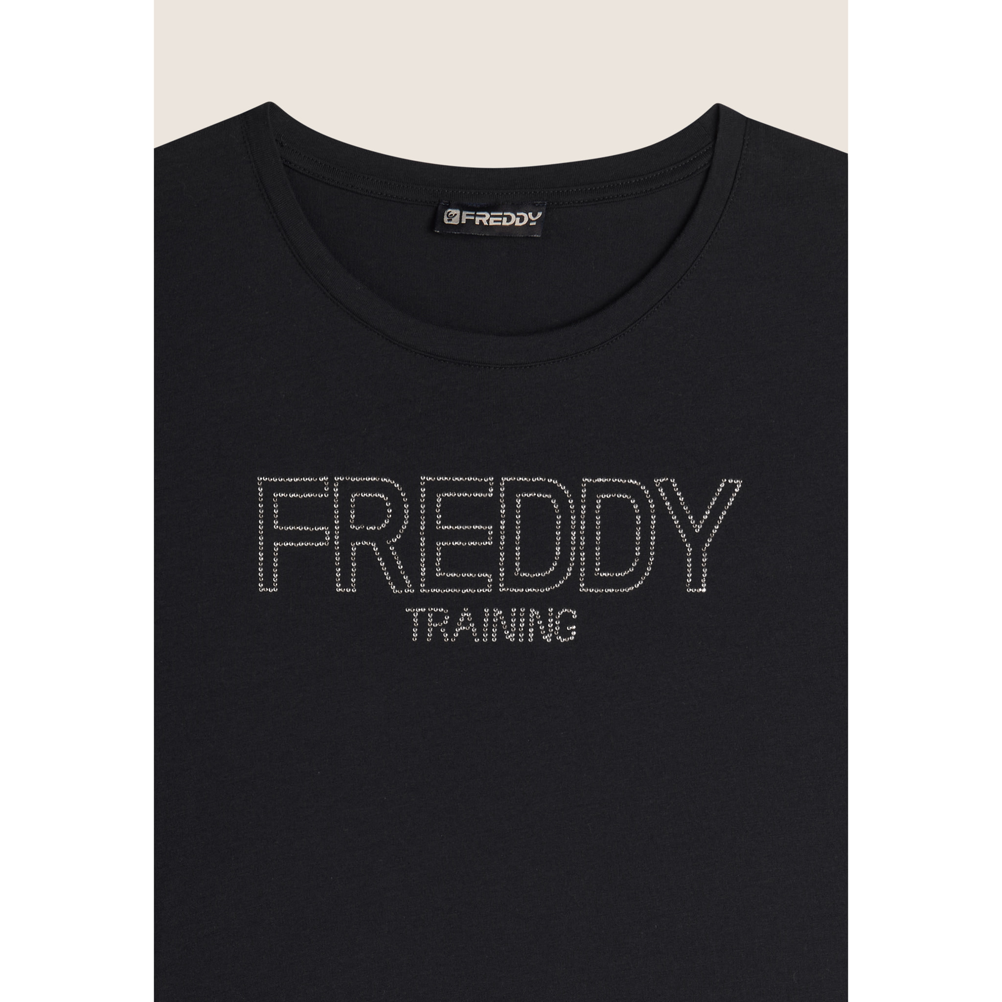 T-shirt donna in jersey con logo composto da borchie