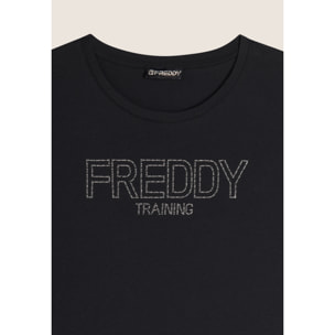 T-shirt donna in jersey con logo composto da borchie