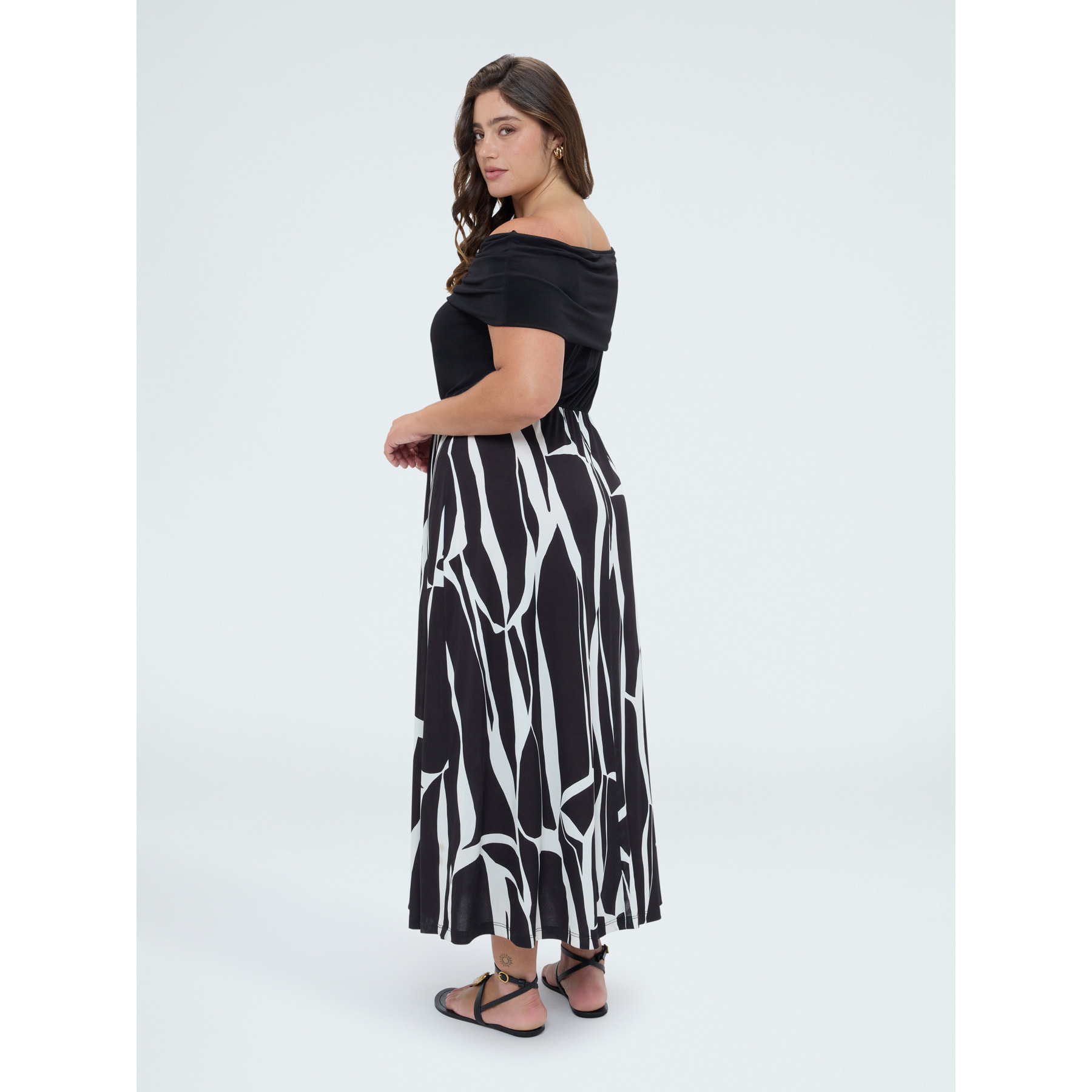 Fiorella Rubino - Vestito Chill off shoulder con stampa - Nero