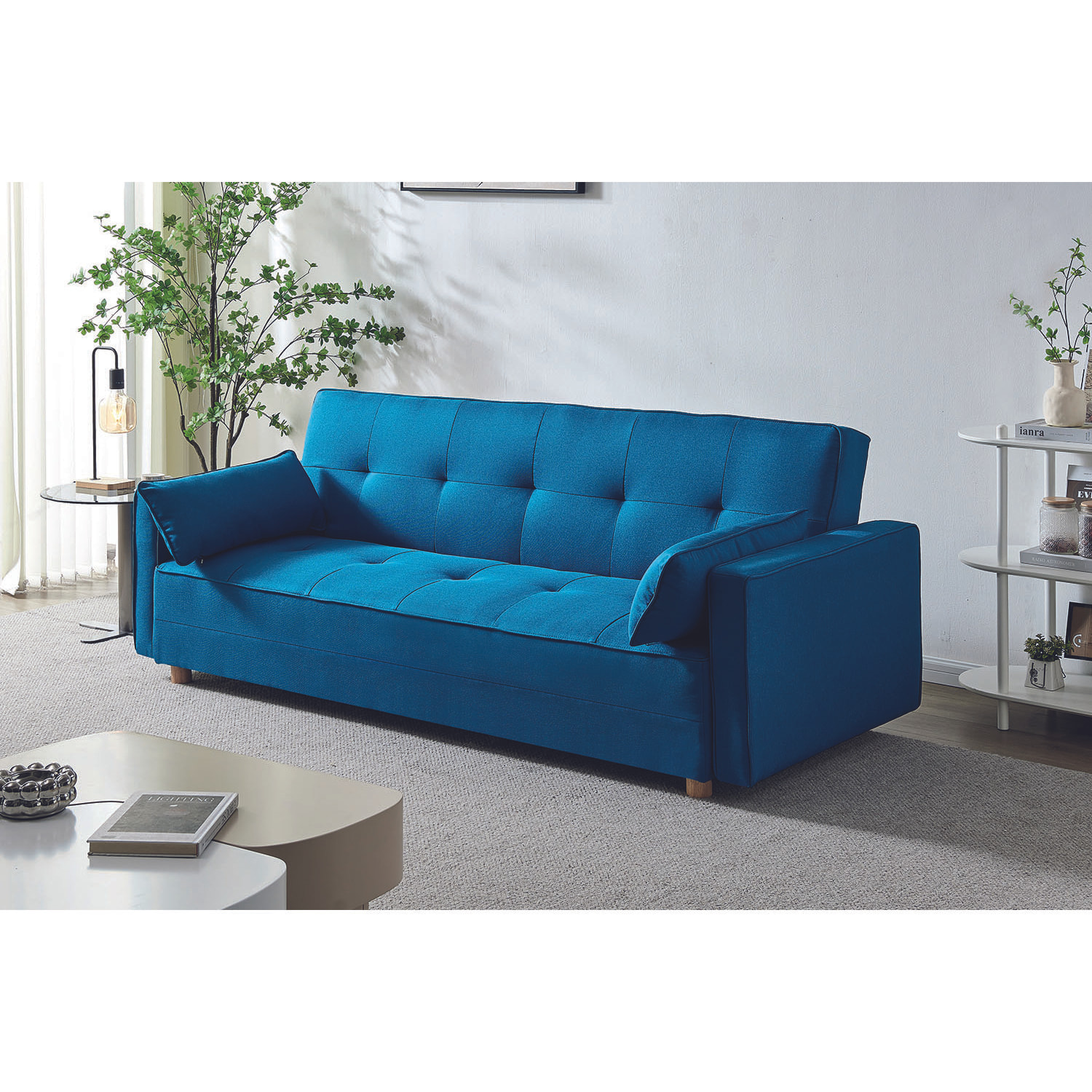 Canapé scandinave convertible 3 places en tissu bleu canard COOPER