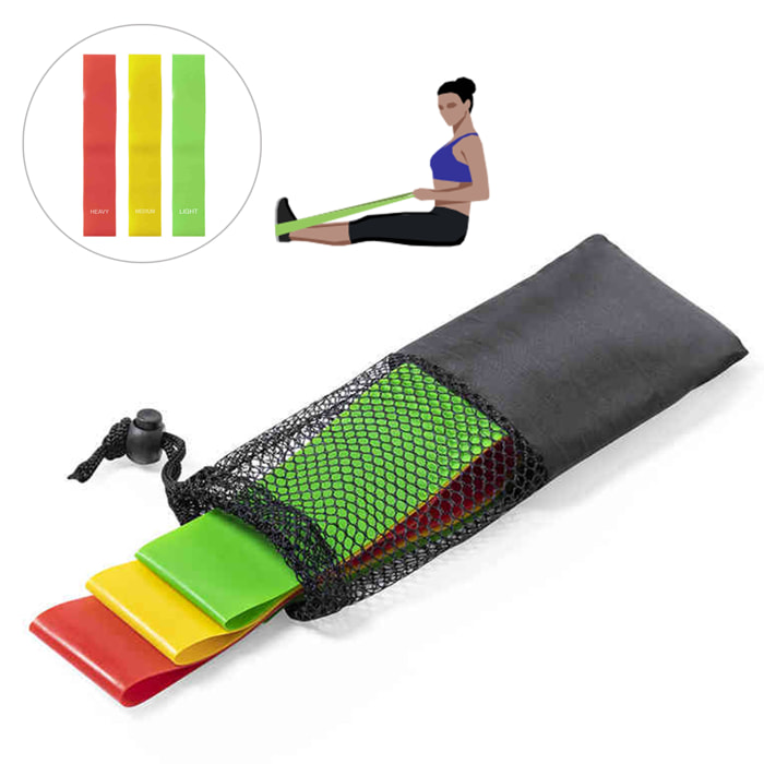 Bork, set de gomas de 3 resistencias para fitness. Incluye funda de transporte.