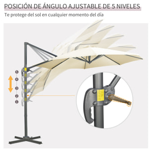 Sombrilla de Jardín Ø300x250 cm Parasol Excéntrico de Aluminio con Manivela Toldo Inclinable Giratorio 360° con Pedal y Base Cruzada para Patio Terraza Crema