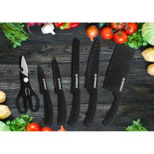 Set de couteaux avec support 8 pièces Marbre Noir Herzberg HGMSN8BLM