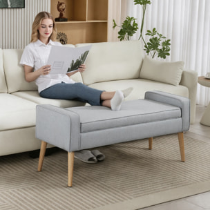 Puff Almacenaje Banco Almacenaje Tapizado en Lino Sintético con Tapa Abatible y Patas de Madera para Dormitorio Salón Entrada Carga 120 kg 120x45x54 cm Gris Claro