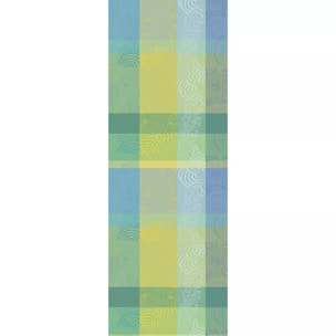 Chemin de table pur coton motif jacquard bleu Mille rainures atoll