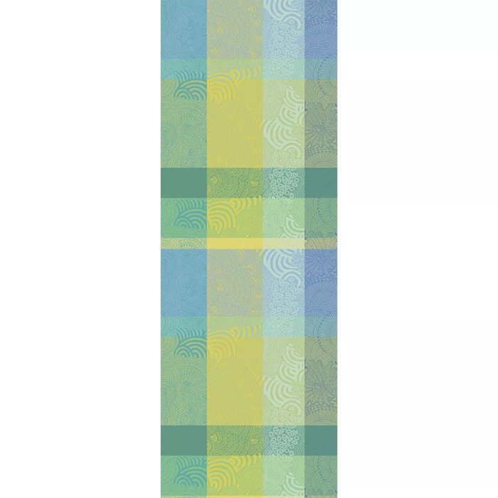 Chemin de table pur coton motif jacquard bleu Mille rainures atoll