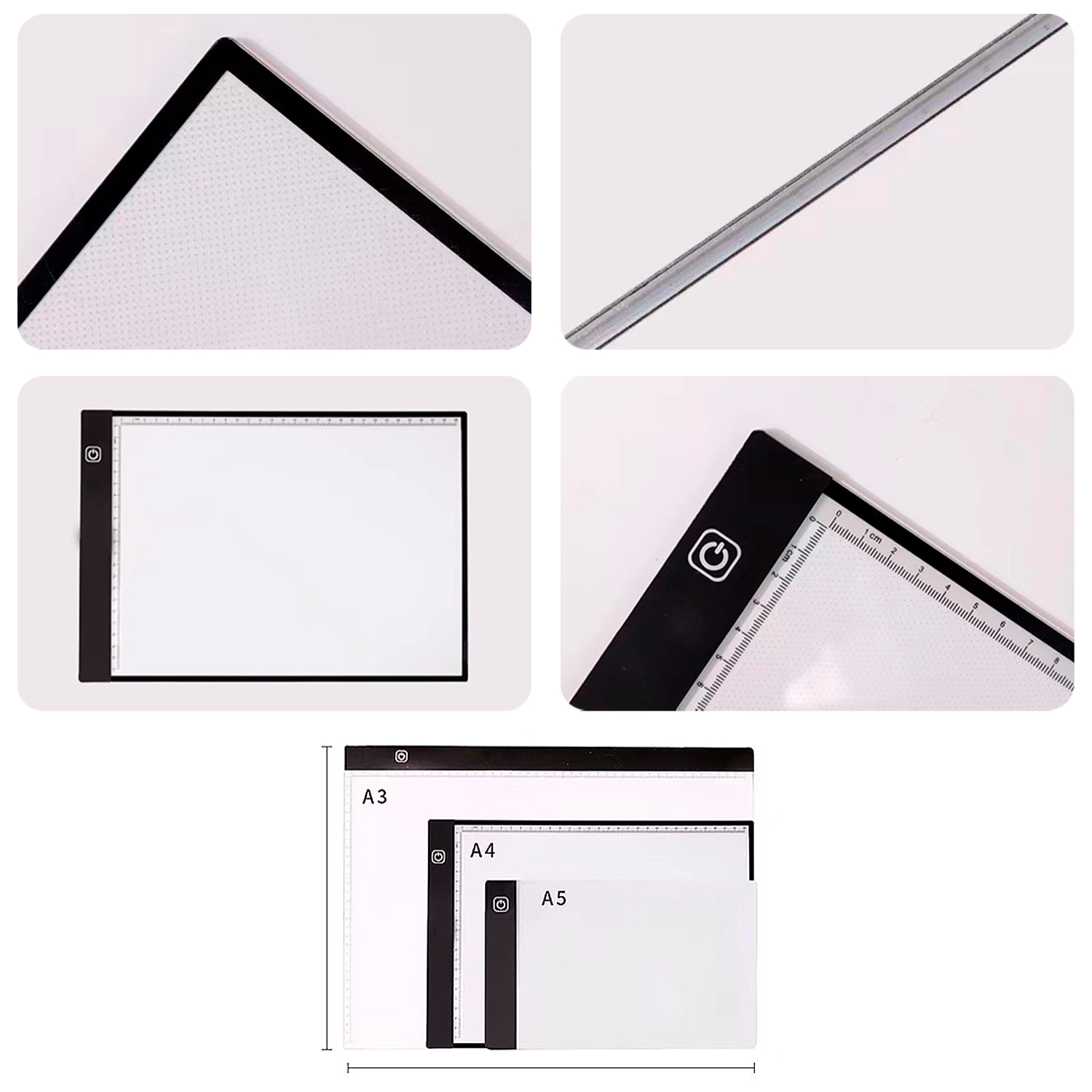 Tavola da disegno LED retroilluminata dimensione A3 con scala.
