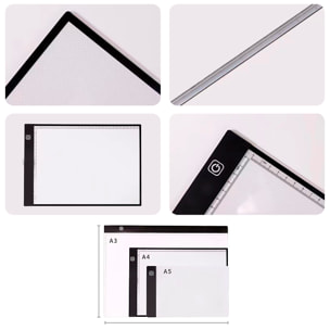 Tavola da disegno LED retroilluminata dimensione A3 con scala.