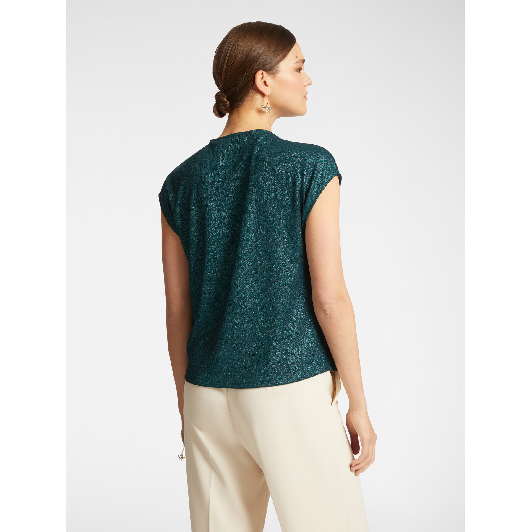 Elena Mirò - Camiseta de lurex con nudo delantero - Verde
