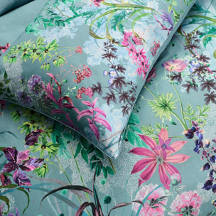 Lot de 2 taies satin de coton 90 fils/cm² 115 g/m² imprimé bleu violet Ombres boisees givre