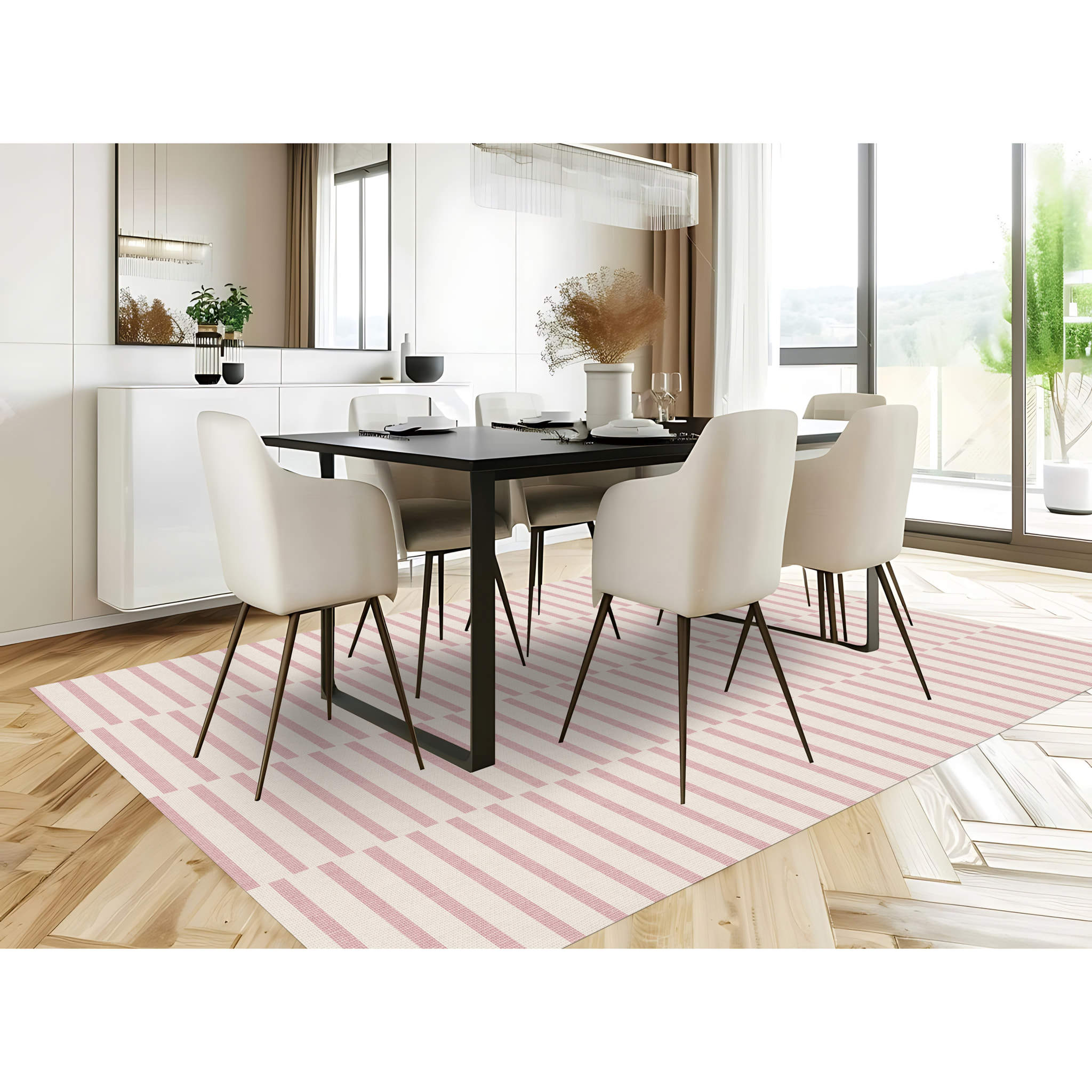 Alfombra de vinilo Ritmus Pink 200x266 cm -PVC antideslizante, vinilica para cocina o salón, lavable, estilo abstracto