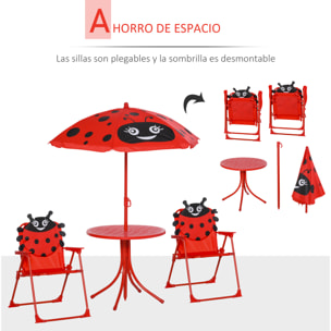 Set de Mesa y Sillas Infantil de Jardín Plegable con Sombrilla Ajustable Rojo