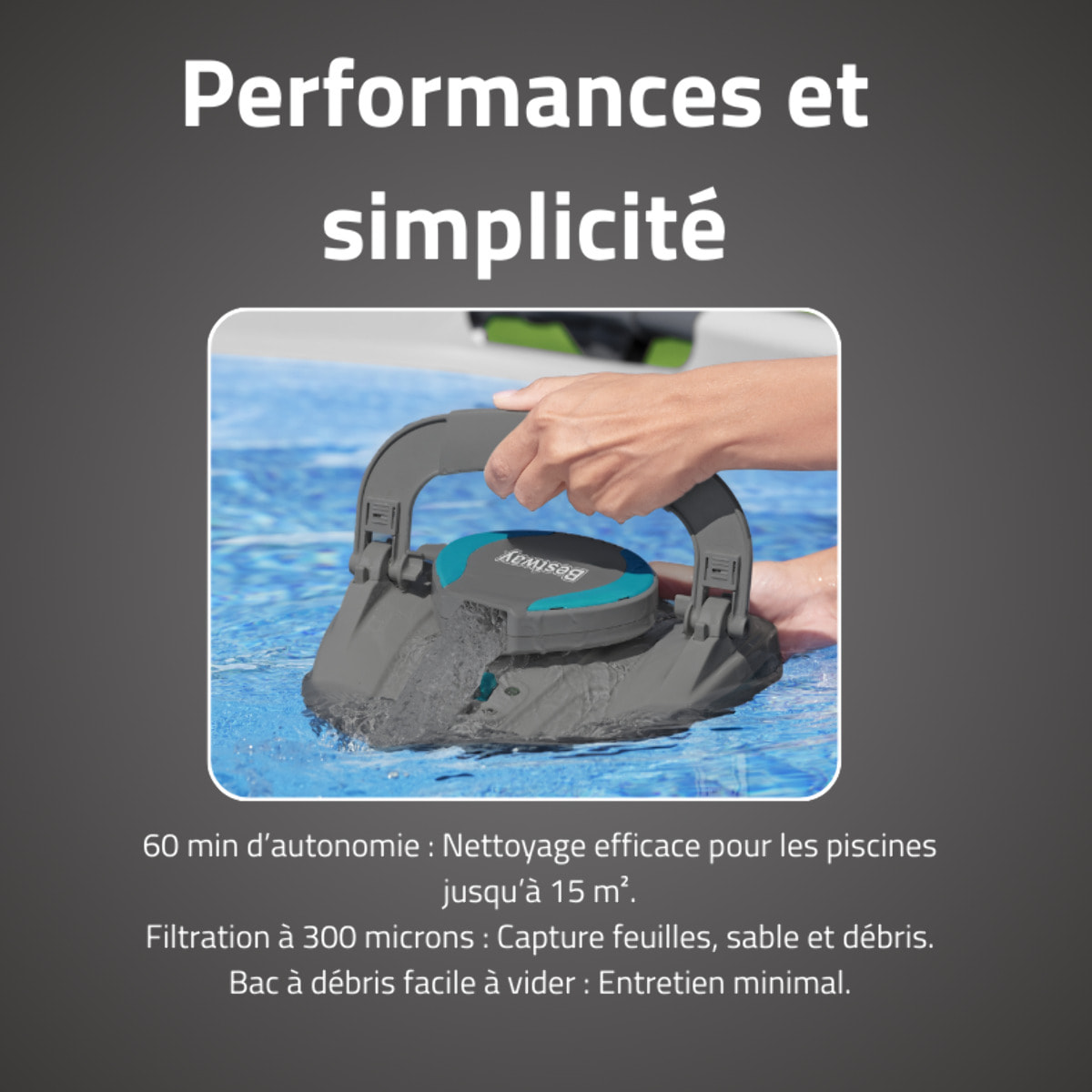 Bestway Robot piscine sans fil Cristal nettoyage fond plat 10 m² max