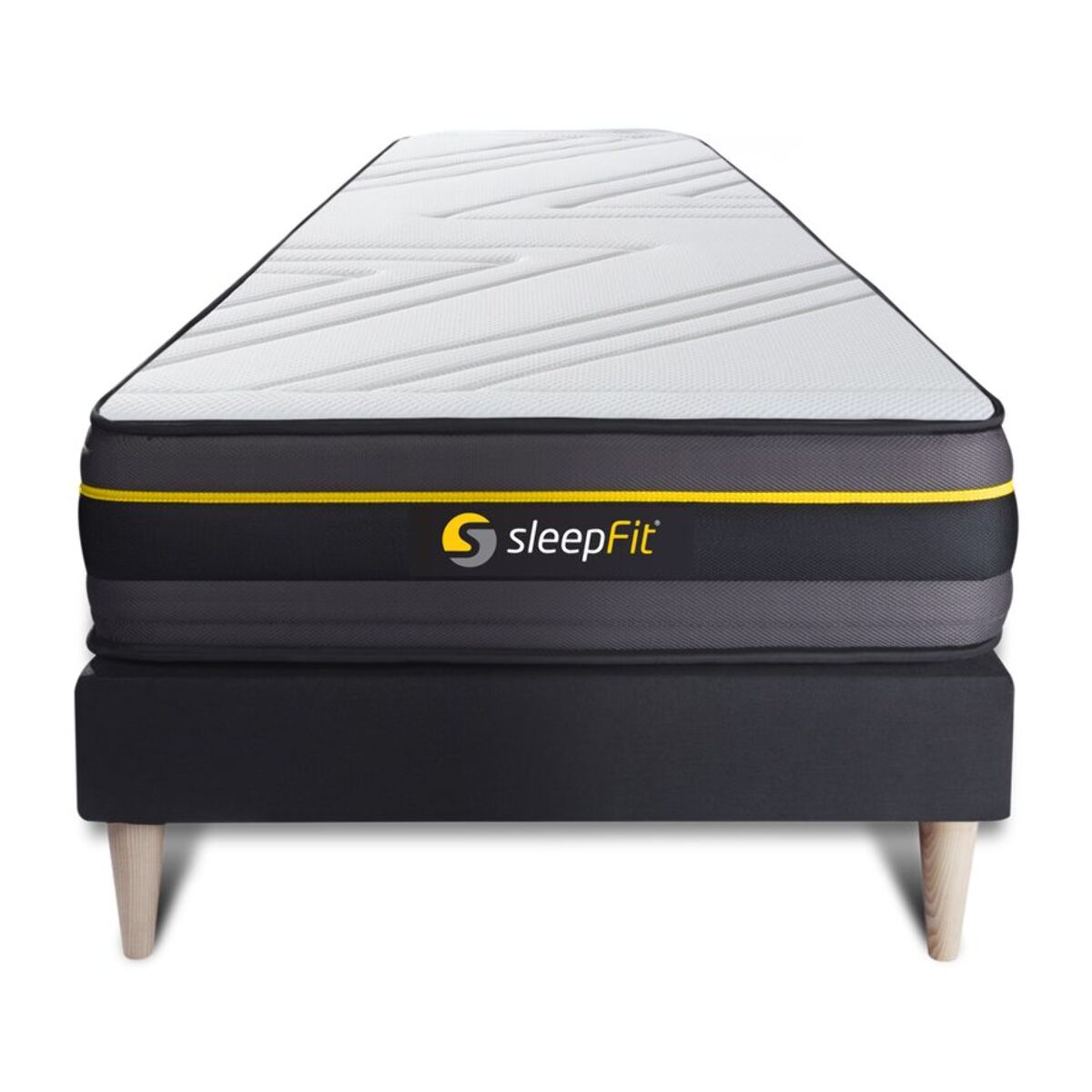Ensemble Matelas Sommier 90x200 cm - Sommier Noir (en kit) - Active
