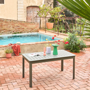 Table de jardin kaki SEATTLE extensible aluminium. 6 places. 155 / 218.5 x 89 x 75 cm