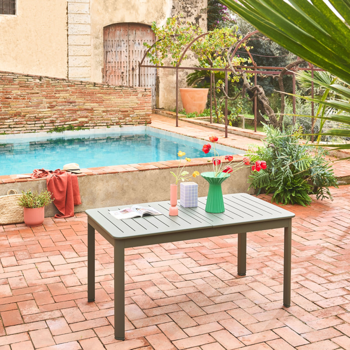 Table de jardin kaki SEATTLE extensible aluminium. 6 places. 155 / 218.5 x 89 x 75 cm