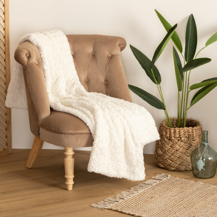 Plaid fausse fourrure bouclée - écru 120x160 cm