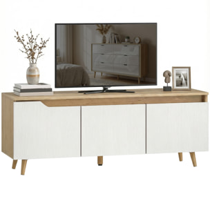 Mueble de TV, Mesa de TV para Salón, con 3 Puertas, para Televisión de 55 Pulgadas, Estilo Moderno, 120x35x45,5 cm, Roble y Blanco