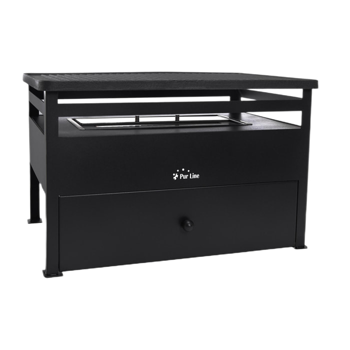 Barbacoa de etanol 1.5L acero rojo y plancha rectangular de hierro BB02 PURLINE