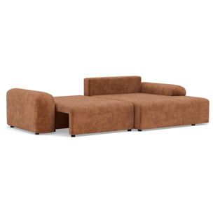 Rebecca - canapé d'angle droit 4 places convertible avec coffre en velours texturé - Rouille