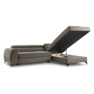 Aneta - canapé d'angle droit 5 places - convertible avec coffre et têtières - en velours - Taupe