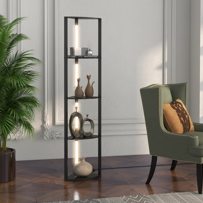 Lampadaire étagère LED d'angle réglable - lampe étagère 4 niveaux design dim.41x29x163cm - MDF noir