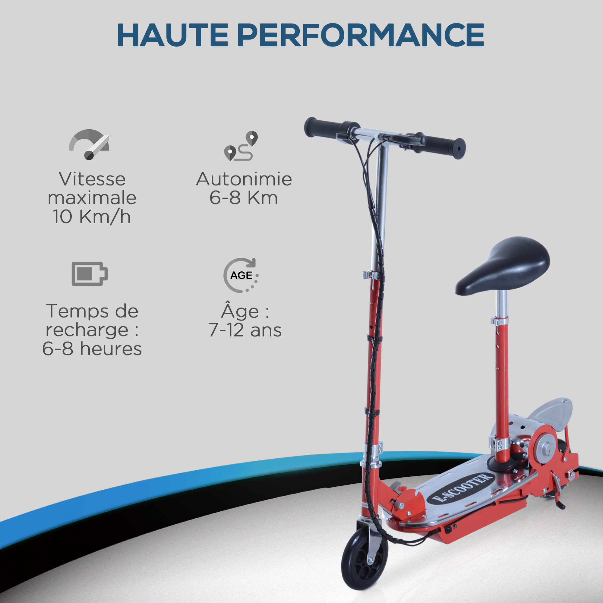 Trottinette électrique 120 W pliable pour enfant de 7 à 12 ans hauteur guidon et selle réglable 10 Km/h max. rouge